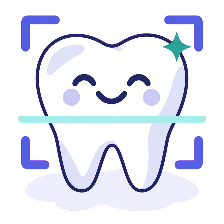 Illustration of a smiling tooth inside scan brackets